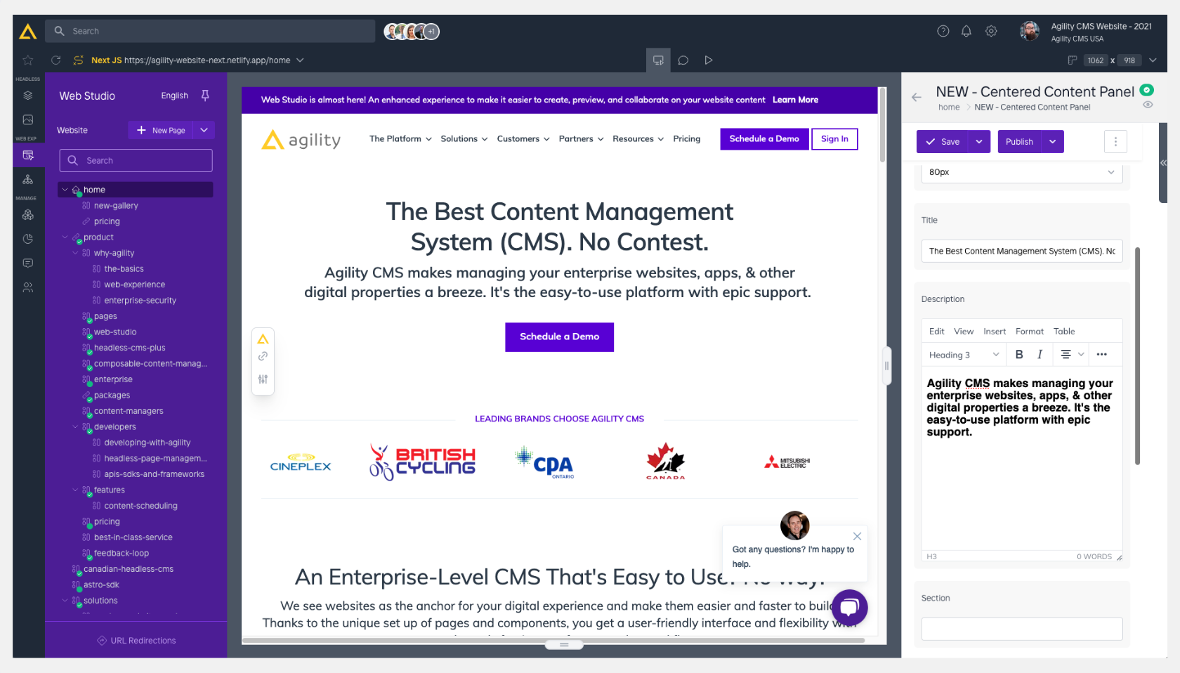 screenshot of Agility CMS